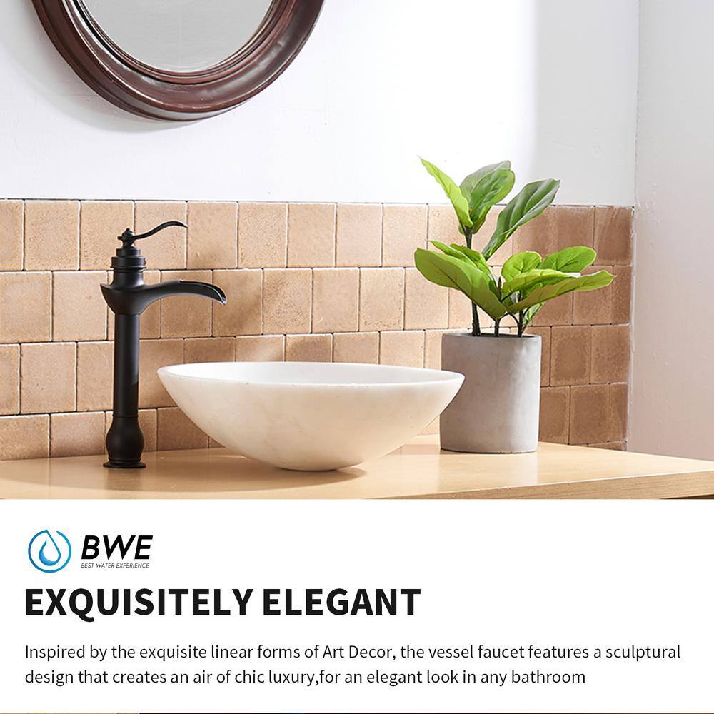 Matte Black Tall Vessel Sink Faucet with Waterfall Spout and Drain Assembly