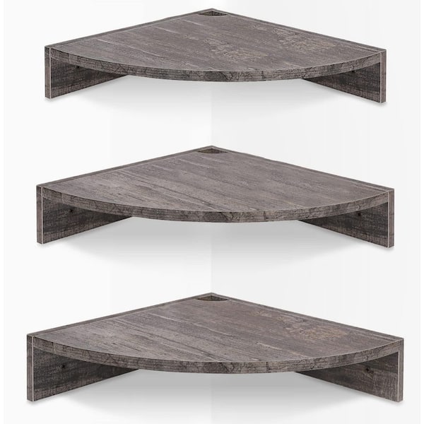Unbranded 12 in. W x 12 in. D Gray Wood Corner Floating Shelves Set of 3 Wall Mounted Decorative Wall Shelf