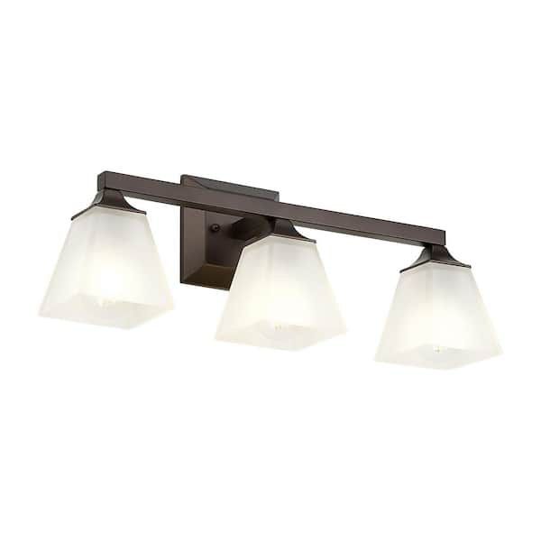 22 in. 3-Light Oil Rubbed Bronze Vanity Light with Frosted Glass Shade