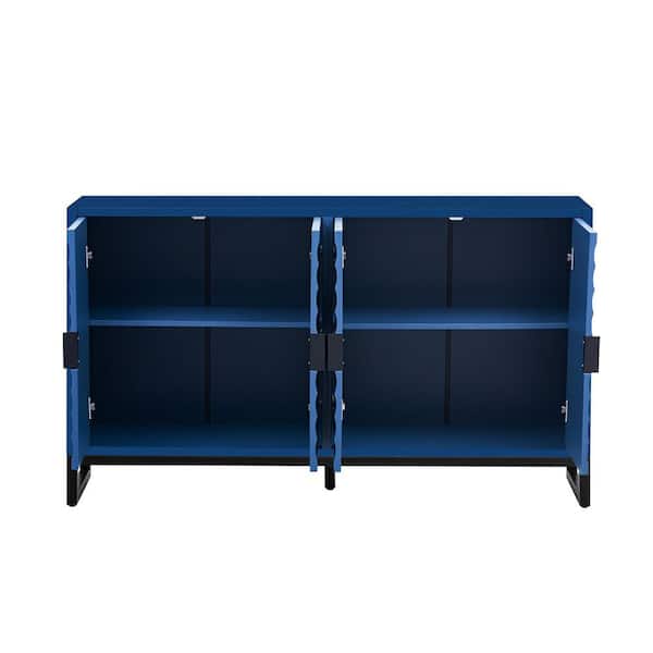 Navy Blue Wood 58.2 in. Sideboards with Stunning Water Wave Door and Adjustable Shelves