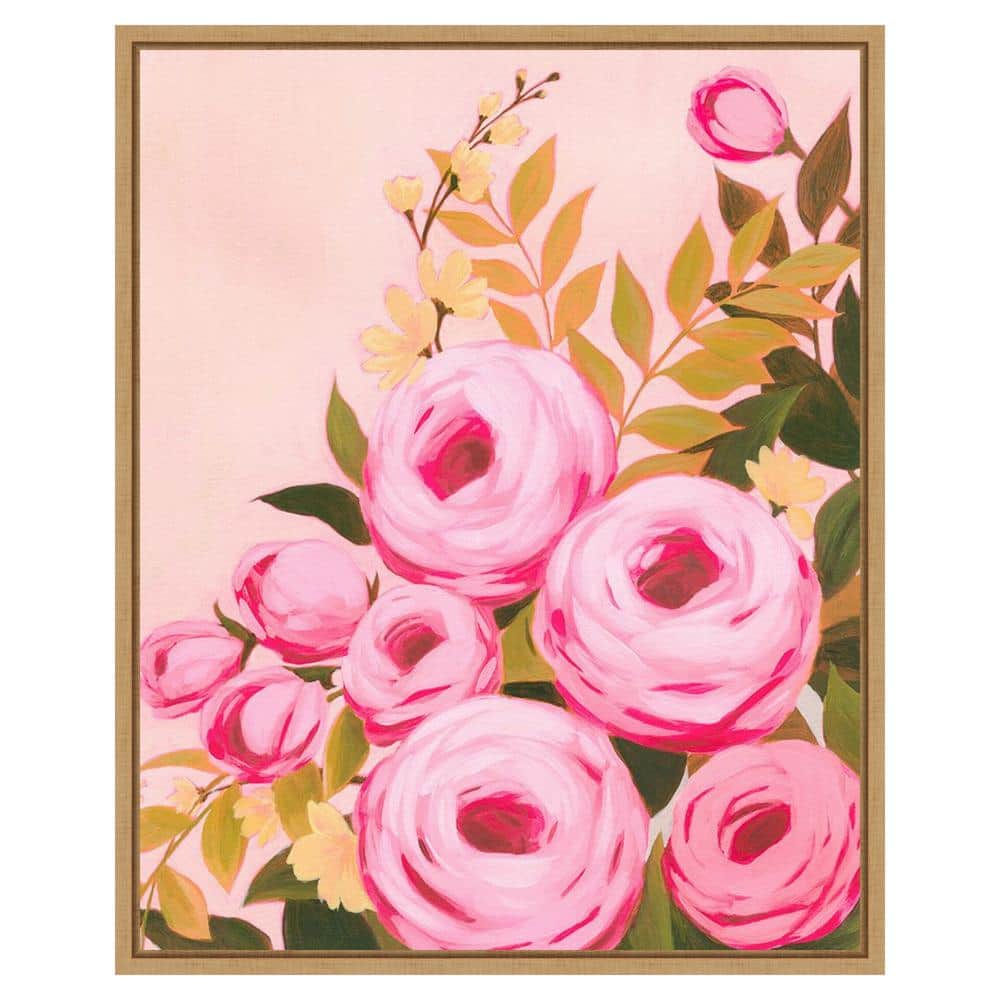 Vibrant Roses II Pink Floral Canvas Art with Maple Frame