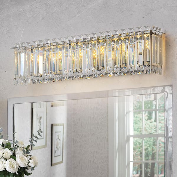 Schonbek 23 in. 6-Light Chrome Glam Modern Crystal Vanity Light Over Mirror for Bathroom