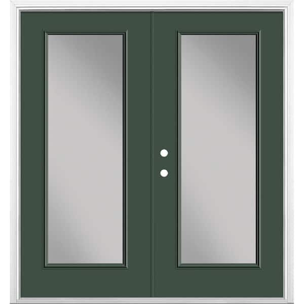 Masonite 72 in. x 80 in. Conifer Steel Prehung Right-Hand Inswing Full Lite Clear Glass Patio Door with Brickmold, Vinyl Frame