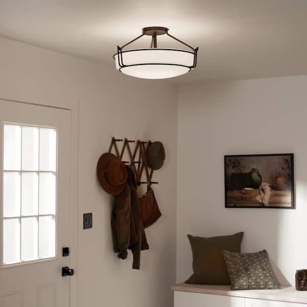 KICHLER Alkire 22 in. 4-Light Olde Bronze Hallway Transitional Semi-Flush Mount Ceiling Light with Frosted Glass