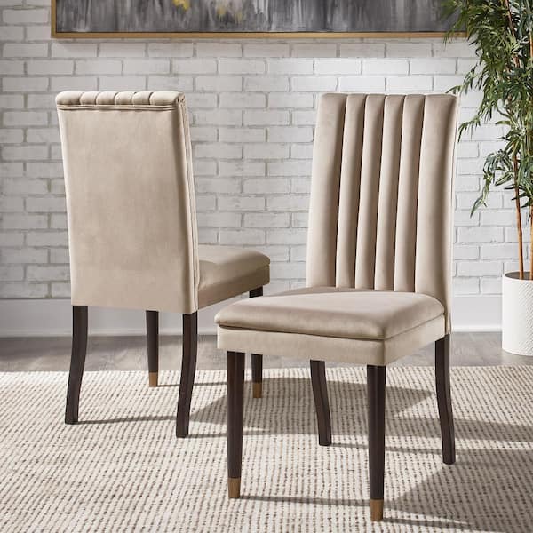 Taupe Velvet Channel Back Dining Chairs (Set of 2)