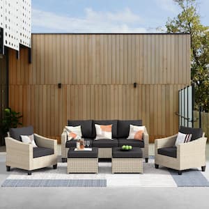 Oconee Beige 5-Piece Beautiful Outdoor Patio Conversation Sofa Seating Set with Black Cushions