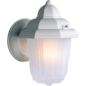 White Hardwired Outdoor Coach Light Sconce with Frosted Glass Shade