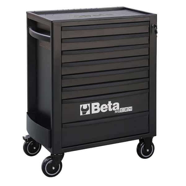 RSC24 Heavy Duty 29 in. Wide Black Steel Rolling Tool Box, 7-Drawers, Ball Bearing Slides, 5 in. Casters, Made in Italy
