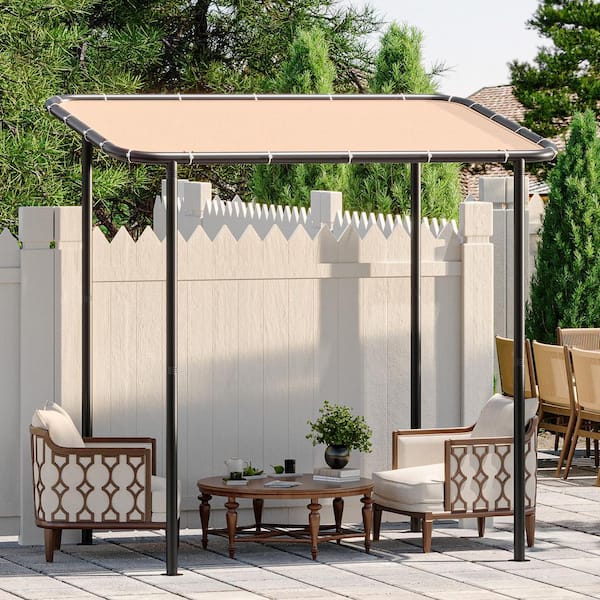 8 ft. x 5 ft. Brown Fabric Wall-Mounted Patio Cover with Steel Frame