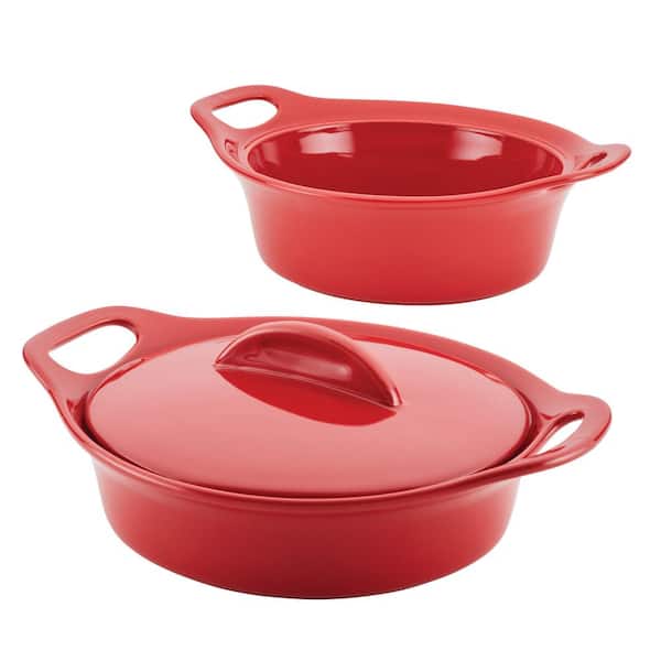 Rachael Ray 3-Piece Red Ceramics Bakeware Set with Lid