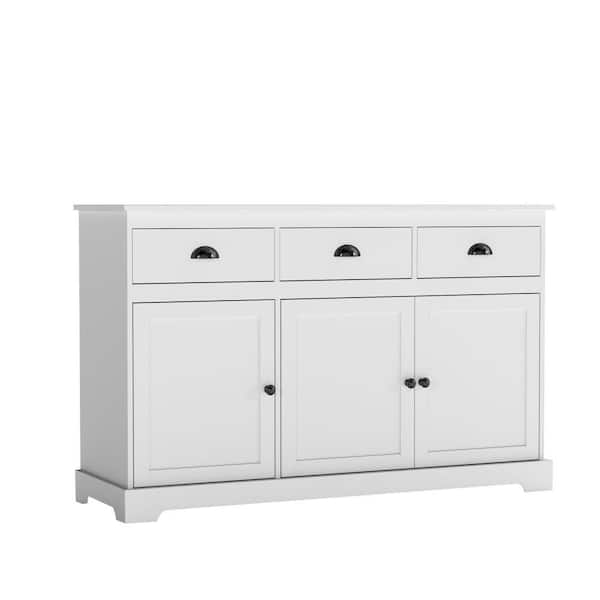 Modern Buffet Sideboard 53.5 in. Storage Cabinet w/ 3 Drawers 3 Doors White