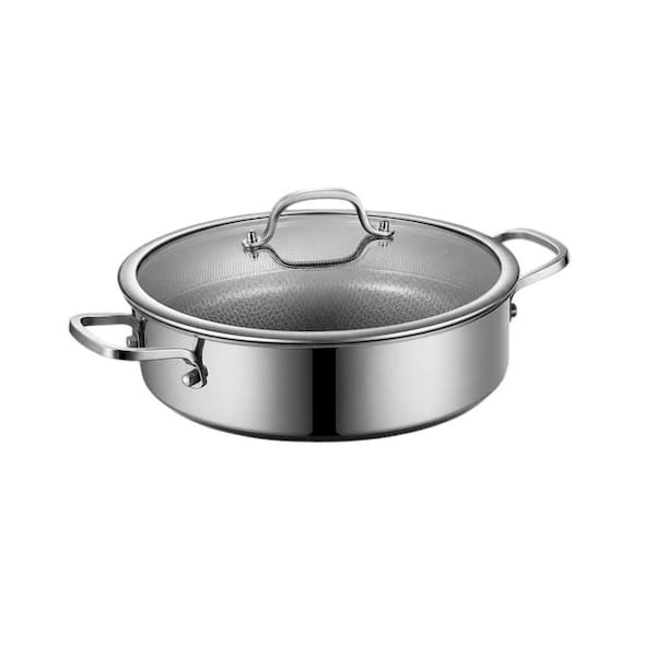 5 qt. 12 in. Stainless Steel Saute Pan with Lid, Dishwasher and Oven Safe, Works on Induction, Ceramic and Gas Cooktops