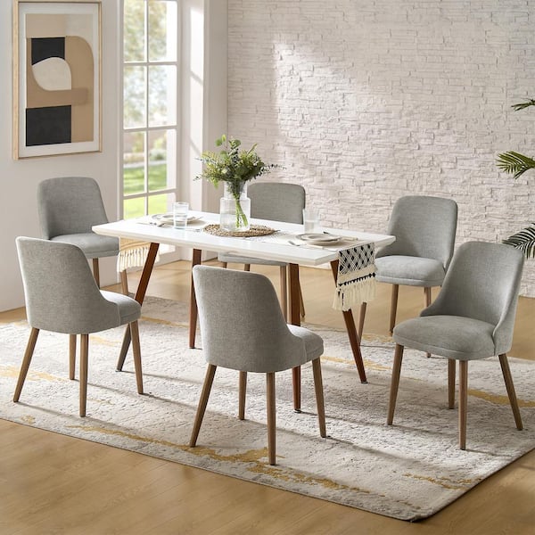 JAYDEN CREATION Dyron Grey 19.25 in. Modern Upholstered Dining Chair with Solid Wood Legs (Set-6)
