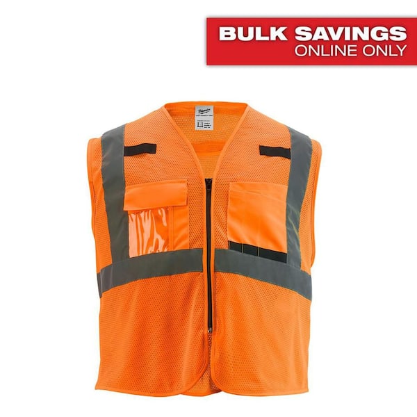 Milwaukee Small/Medium Orange Class 2 Polyester Mesh High Visibility Safety Vest with 9-Pockets