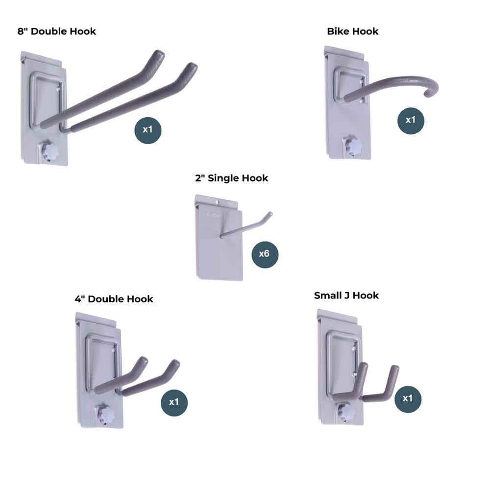 CrownWall PVC SlatWall Panels Garage Organizer Wall Mount with 10-pc Locking Hook Kit, 4’ x 4’ White