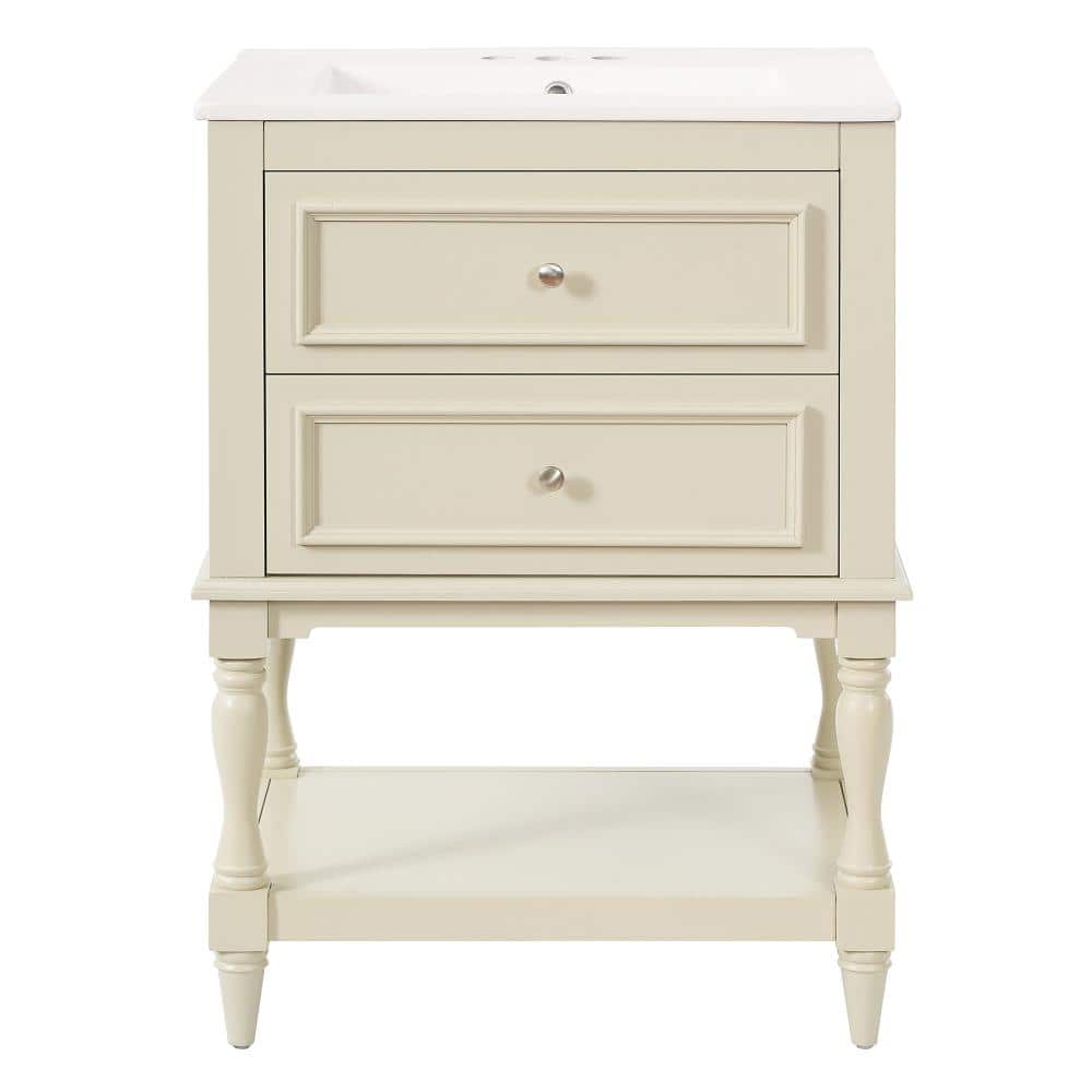 24 in. W Single Sink Freestanding Bath Vanity in Beige with White Ceramic Top Unassembled price history on PriceWatchPro