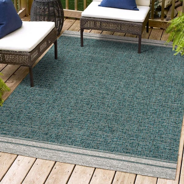 JONATHAN Y Alda Modern Minimalist Mingled Solid Turquoise/Cream 5 ft. x 8 ft. Indoor/Outdoor Area Rug