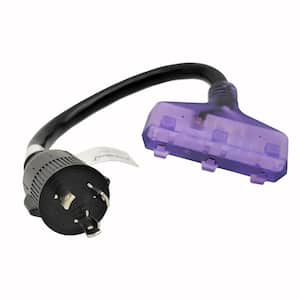 1.5 ft. 10/3 3-Wire 30 Amp Twist Lock 3-Prong NEMA L6-30P Plug To 3x 5-15R 110/125-Volt Tri-Outlets Adapter Cord