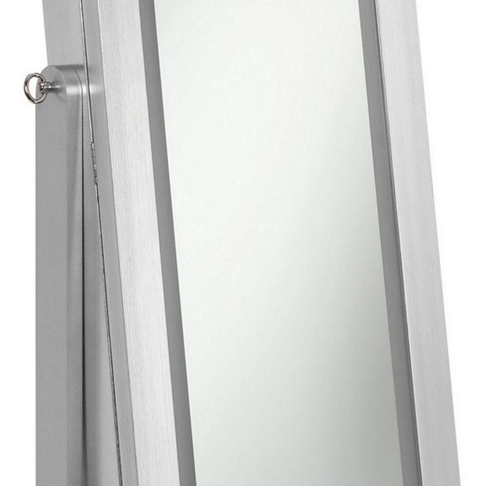 Elegant Silver Full-Length Cheval Mirror with Wood Frame and LED