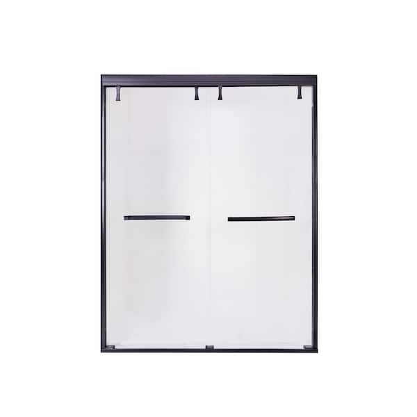 48 in. W x 72 in. H Double Sliding Semi-Frameless Shower Door in Matte Black Finish with Tempered Glass