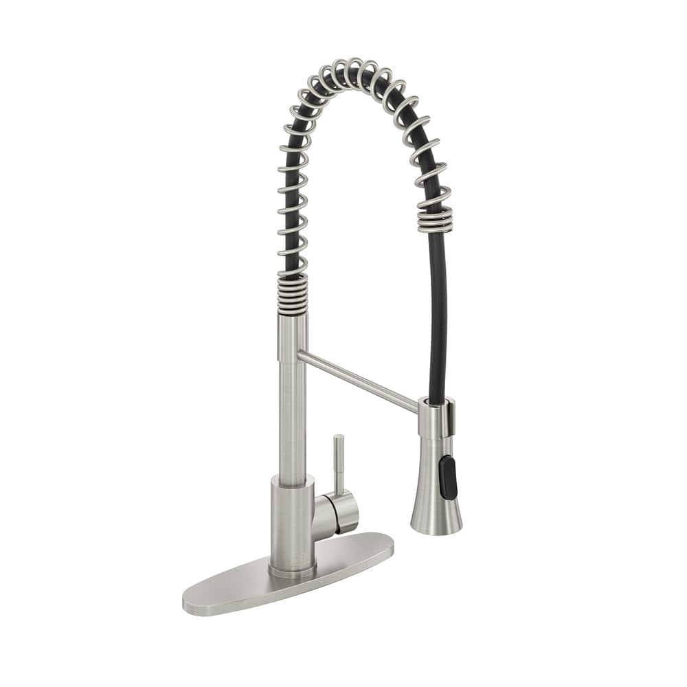 Boyel Living 2-Spray Patterns Single Handle Pull Down Sprayer Kitchen Faucet with Deck Plate and Water Supply Hoses in Brushed Nickel