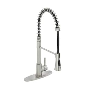 2-Spray Patterns Single Handle Pull Down Sprayer Kitchen Faucet with Deck Plate and Water Supply Hoses in Brushed Nickel