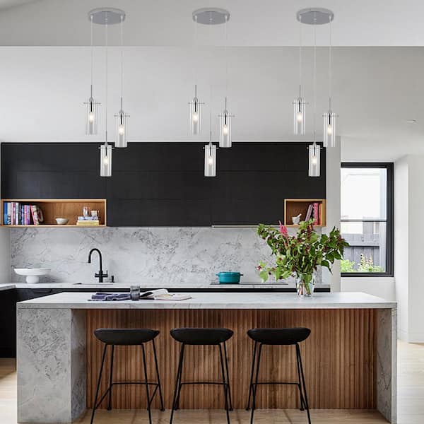 60 -Watt 3-Light Chrome Simple Pendant Light with Clear Glass Shade, No Bulbs Included