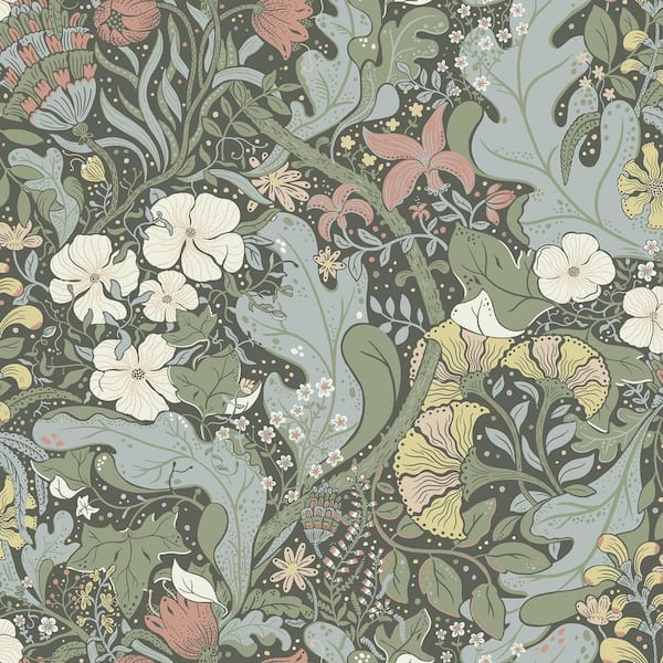 A-Street Prints Elise Green Nouveau Gardens Wallpaper Sample