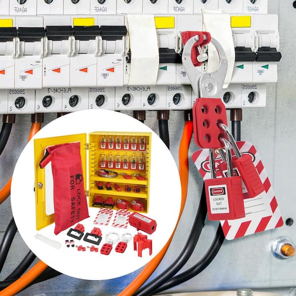 Electrical Lockout Tagout Kit 59-Piece Safety Lockout Tagout Station With Padlocks Hasps Tags Ties Plug Lockout
