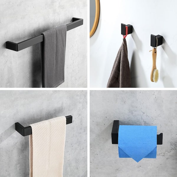 5-Piece Bath Hardware Set with Towel Bar Toilet Paper Holder and Towel Hook in Matte Black