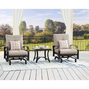 3-Piece Aluminum Patio Conversation Set with Beige Sunbrella Cushions, 2 Rocking Chairs, Side Table