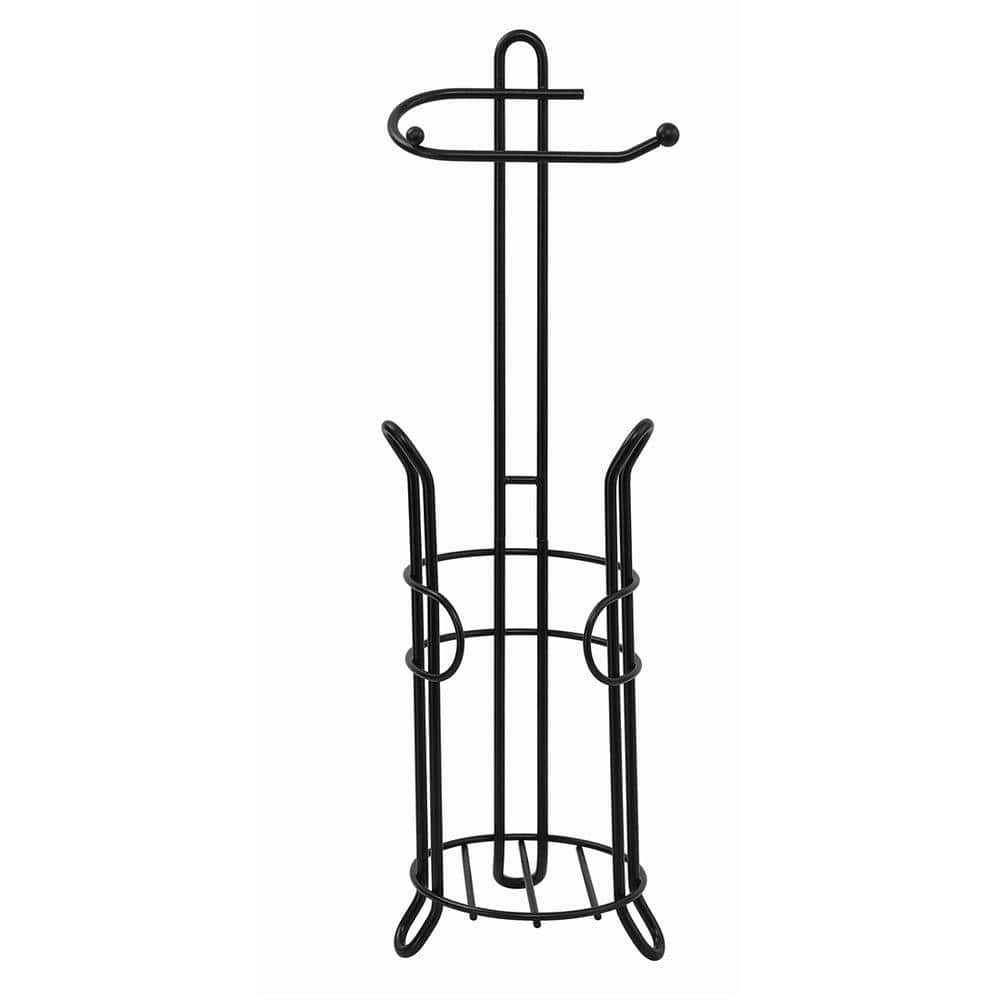 Freestanding No Post Toilet Paper Holder Roll Storage Dispenser in Black