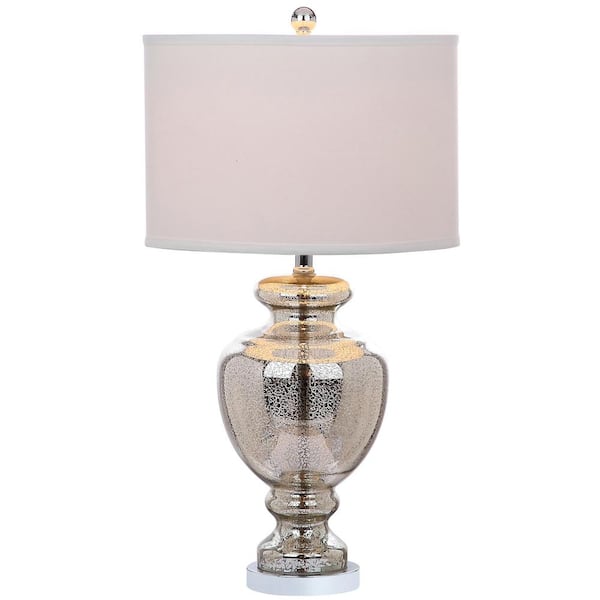Morocco 28 in. Silver/Ivory Glass Vase Table Lamp with Off-White Shade