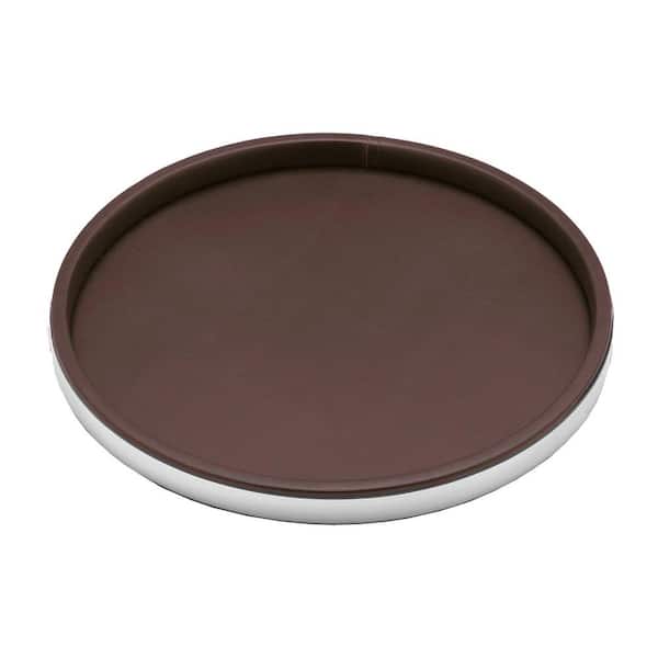 Kraftware Sophisticates 14 in. Round Serving Tray in Brown and Polished Chrome