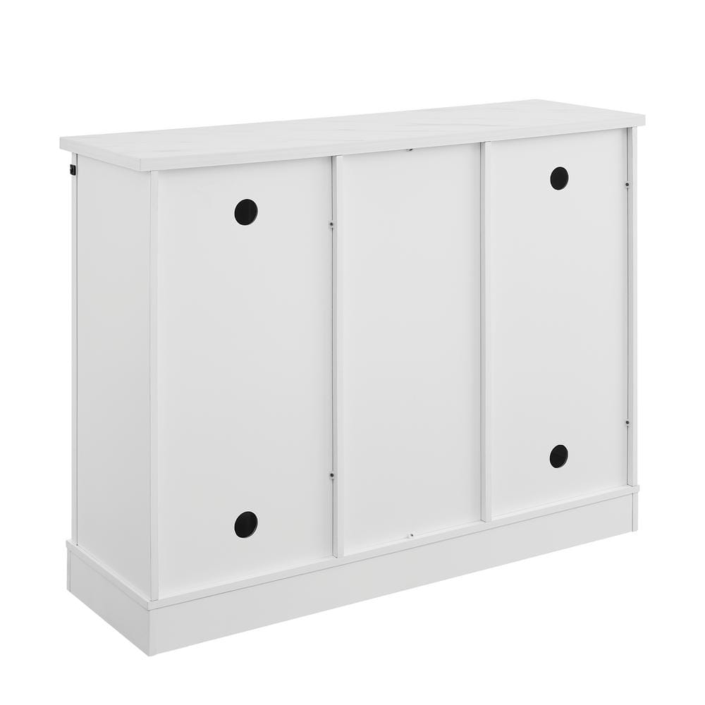 Rustic 47" White Wood Bar Cabinet with Marbling Countertop & Barn Doors