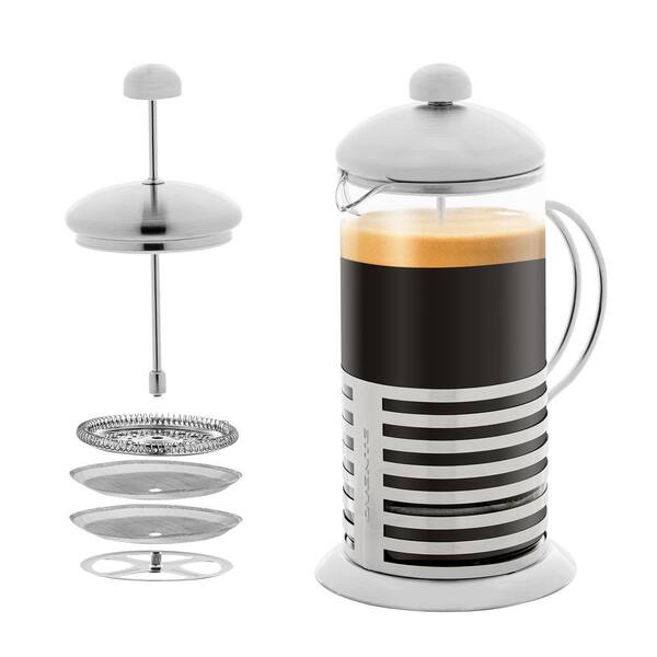 OVENTE 8-Cup Nickel Brushed French Press, Coffee and Tea Maker High-Grade Stainless Steel and Free Measuring Scoop