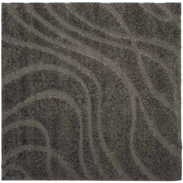 SAFAVIEH Florida Shag Gray 5 ft. x 5 ft. Square Solid Area Rug