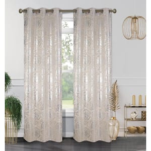 Floral Beige Thermal 38 in. x 84 in. Grommet Blackout Curtain Panels (2-Set)