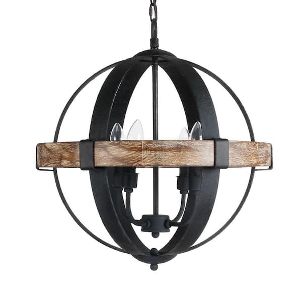 Flint Garden Farmhouse 4 Light Black Wood Orb Candle Chandelier Wyf1522wow110vfg Flint Garden Farmhouse 4 Light Black, Large Rope Orb Chandeliers