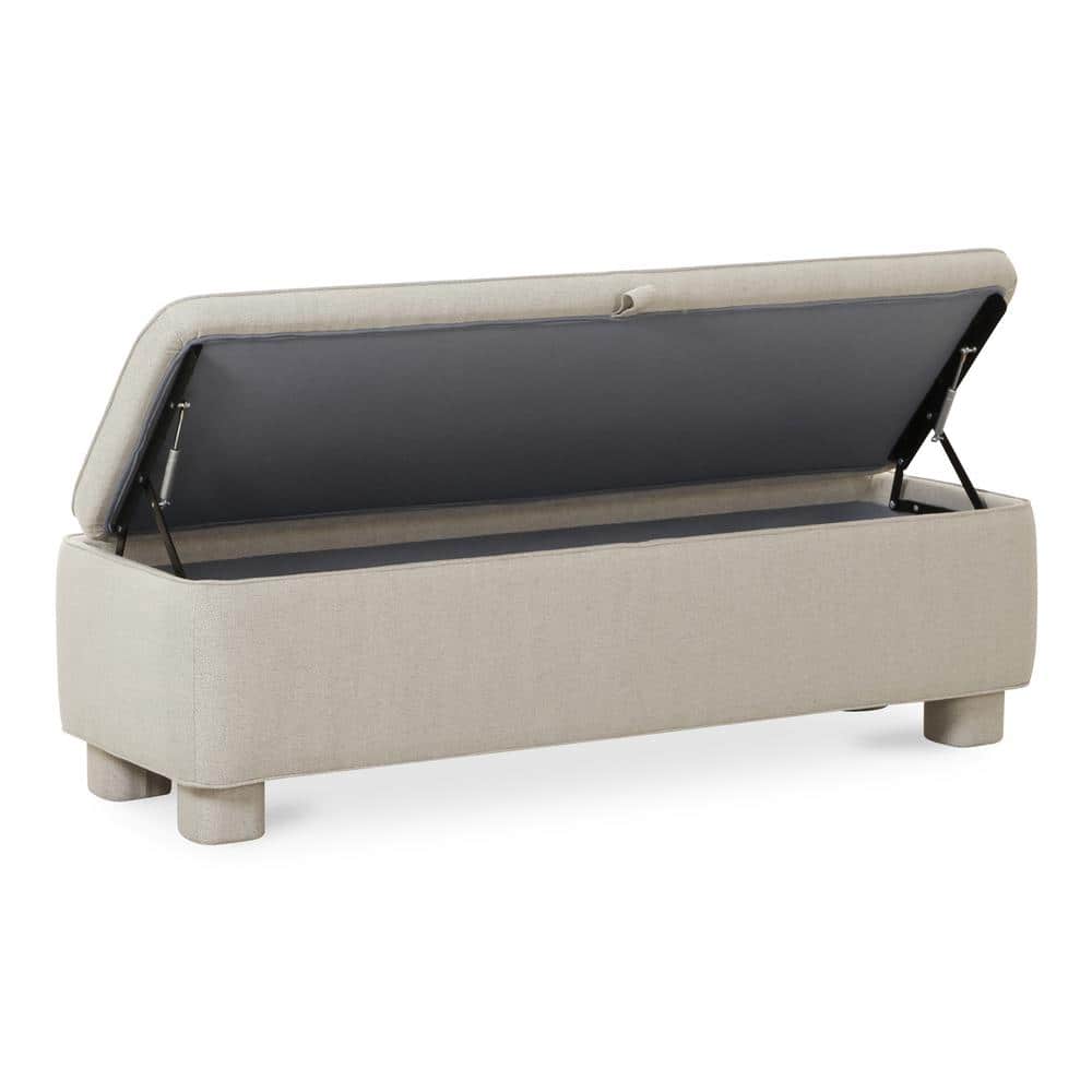Light Grey Upholstered Storage Bench with Wood Frame