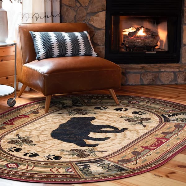 Nature Lodge Brown 5 ft. x 8ft. Oval Indoor Area Rug