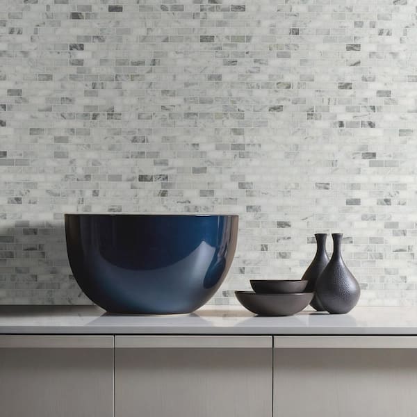 Carrara Classique Brick 12 in. x 12 in. Honed Marble Mesh-Mounted Mosaic Wall Tile (0.97 sq. ft./Each) Carrara Classique Brick 12 in. x 12 in. Honed Marble Mesh-Mounted Mosaic Wall Tile (0.97 sq. ft./Each)