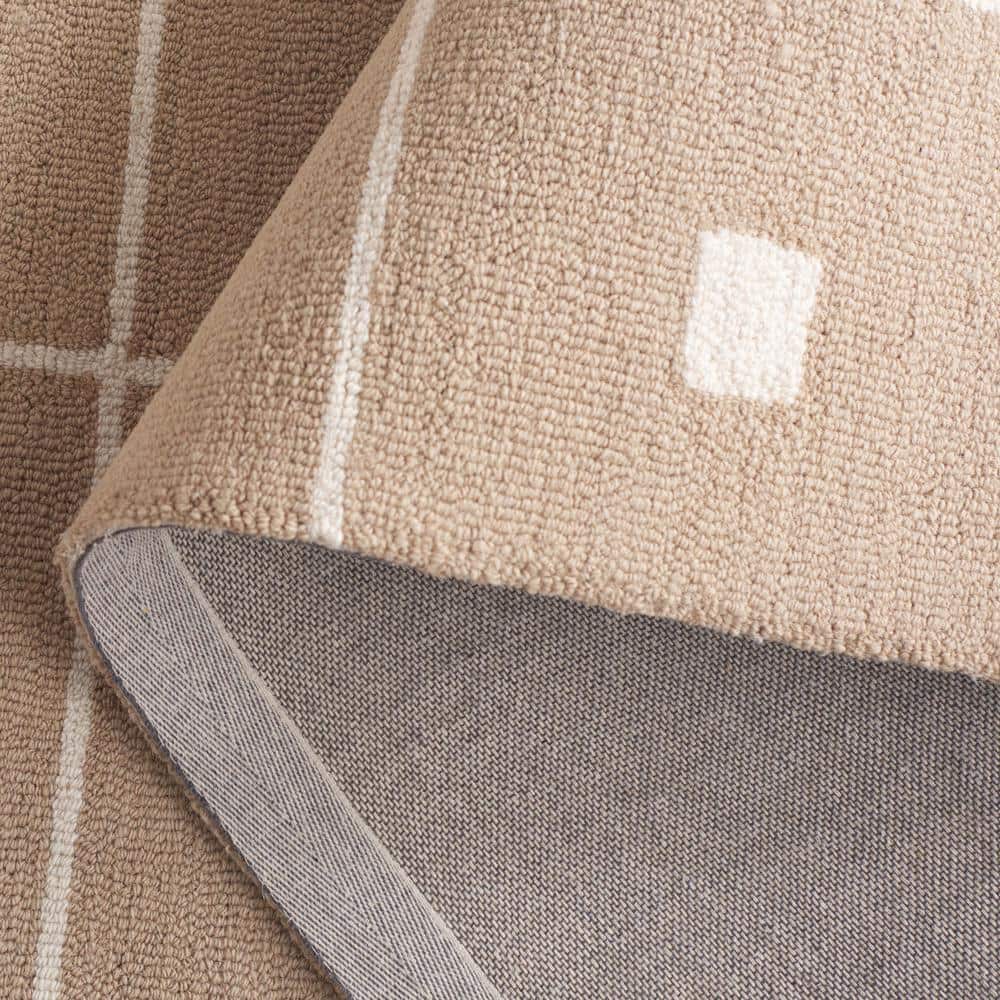 Beige and Ivory Geometric Wool and Synthetic 3' x 5' Area Rug