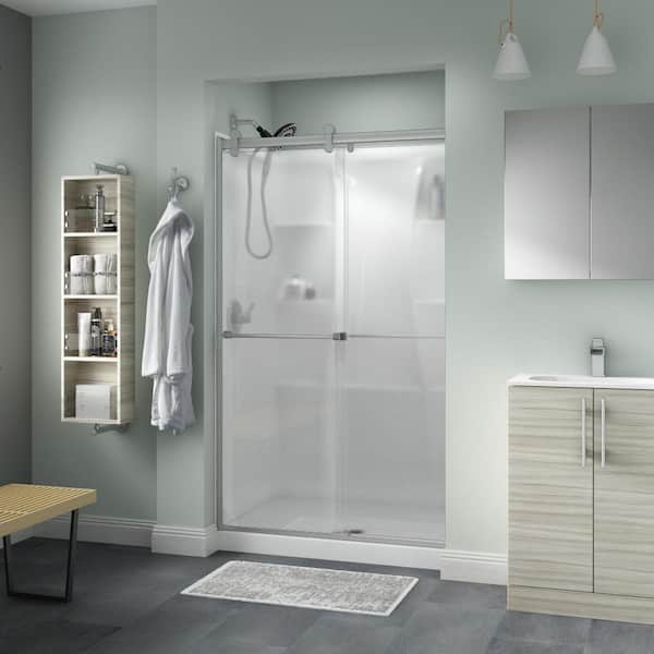 Delta Everly Contemporary 43-3/8 to 47-3/8 in.3/8 in. W x 71 in. H Frameless Sliding Shower Door in Nickel with Frosted Glass