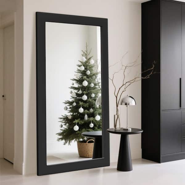 32 in. W x 71 in. H Modern Simple Rectangular Black Wood Frame Bathroom Vanity Mirror Wall Mirror/Floor Mirror