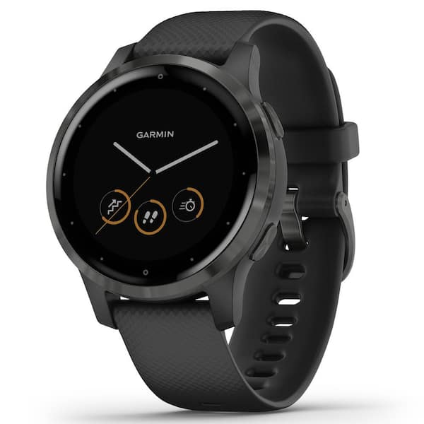 Garmin vivoactive 4S GPS Smart Watch in Slate Stainless Steel Bezel with Black Case and Silicone Band