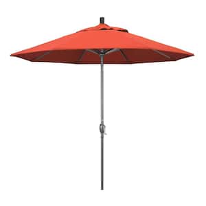 9 ft. Hammertone Grey Aluminum Market Patio Umbrella with Push Button Tilt Crank Lift in Sunset Olefin