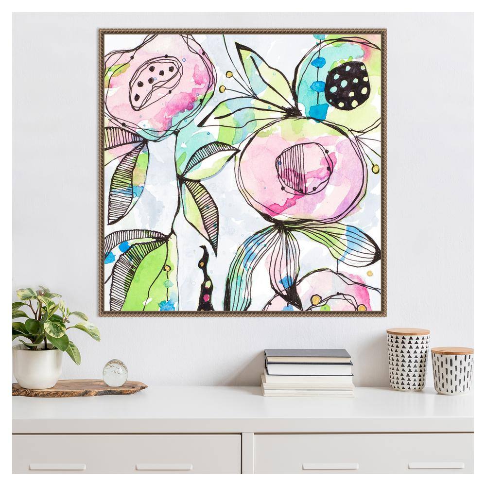 Colorful Abstract Floral Beaded Framed Canvas Wall Art