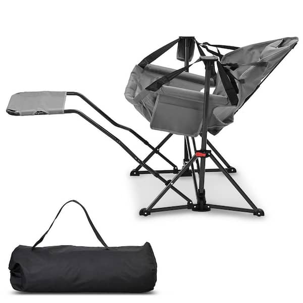 Hammock Camping Chair Grey Mesh Fabric Chair with Retractable Footrest and Carrying Bag