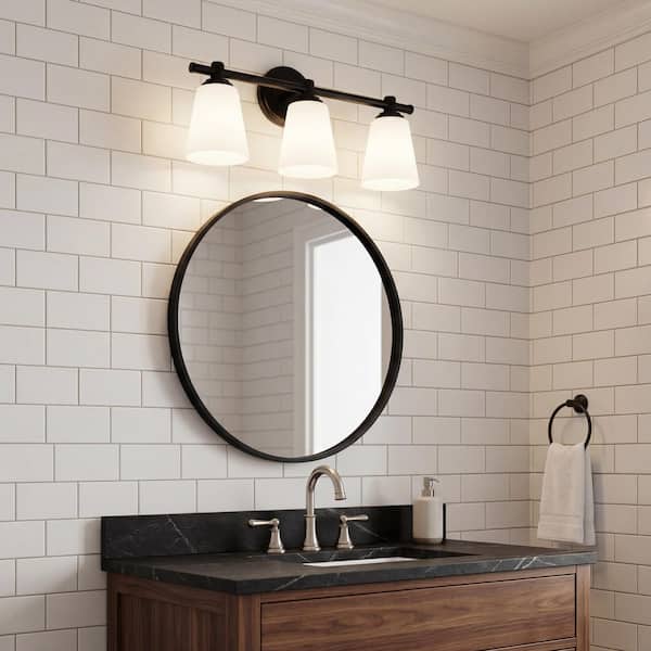 20 in. 3-Light Black Bathroom Vanity Light Fixture with Frosted Glass Shades, No Bulbs Included